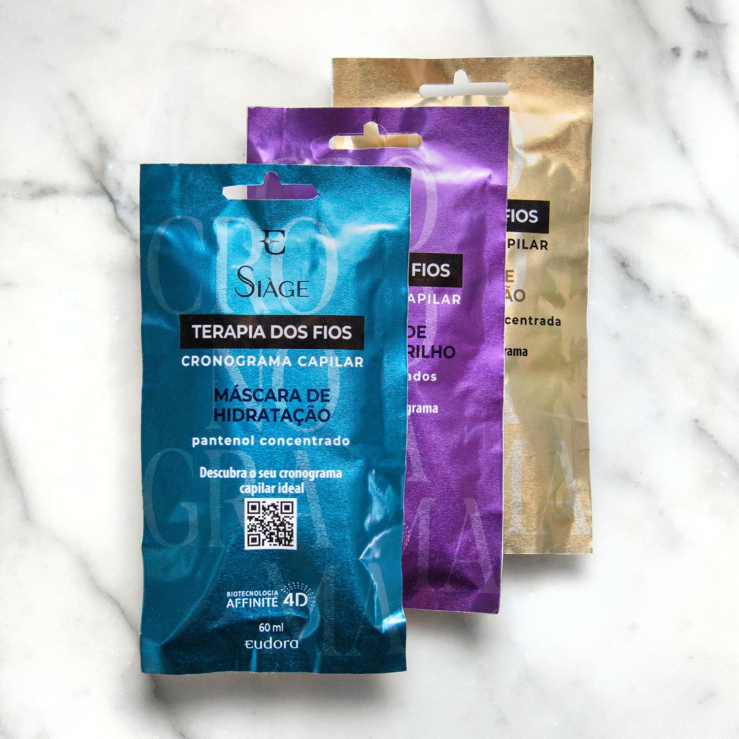 Combo Cronograma Capilar Siàge Terapia dos Fios Máscara Capilar: Reconstrução 60ml + Hidratação 60ml + Nutrição 60ml ÚNICO 3