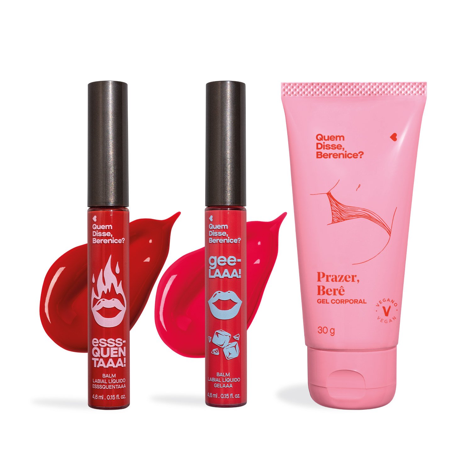 Quem disse, Berenice? Kit Balm Líquido Vermelho 4,6ml + Balm Líquido Rosa 4,6 ml + Gel Corporal 20ml