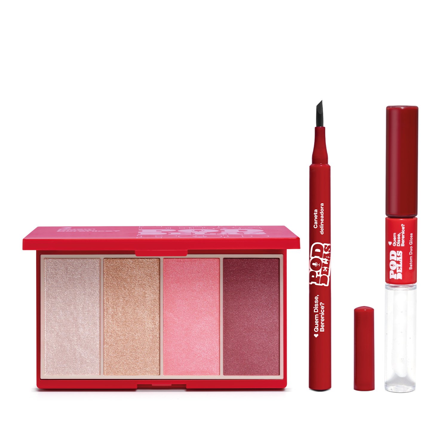 Combo QDB Pod Delas: Paleta Multifuncional 14,2g + Caneta Delineadora Preto 1,2ml + Batom Duo Gloss Vermelho se Inscreve 8ml ÚNICO 2
