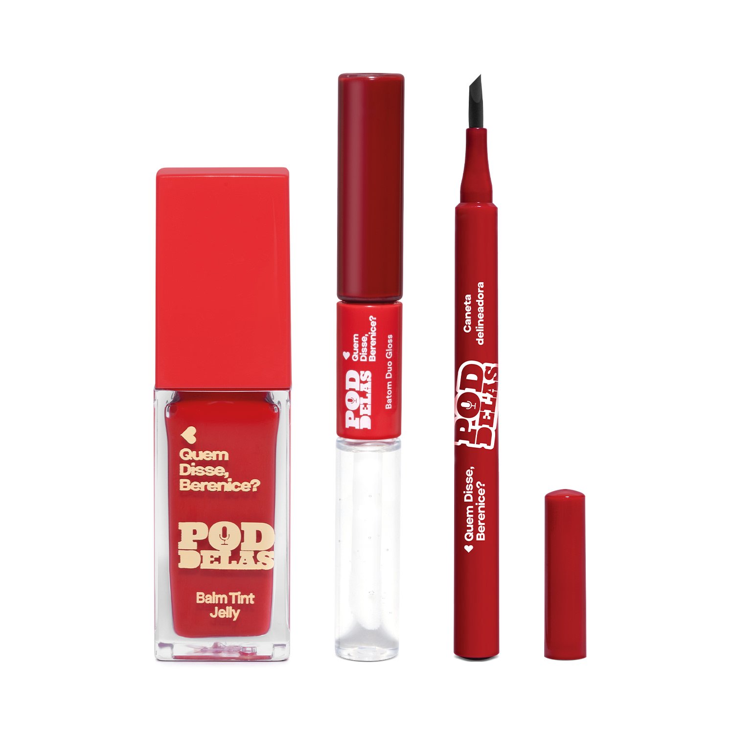 Combo QDB Pod Delas: Caneta Delineadora Preto 1,2ml + Balm Tint Jelly Vermelho ao Vivo 6,5ml + Batom Duo Gloss Vermelho se Inscreve 8ml Multicores 2