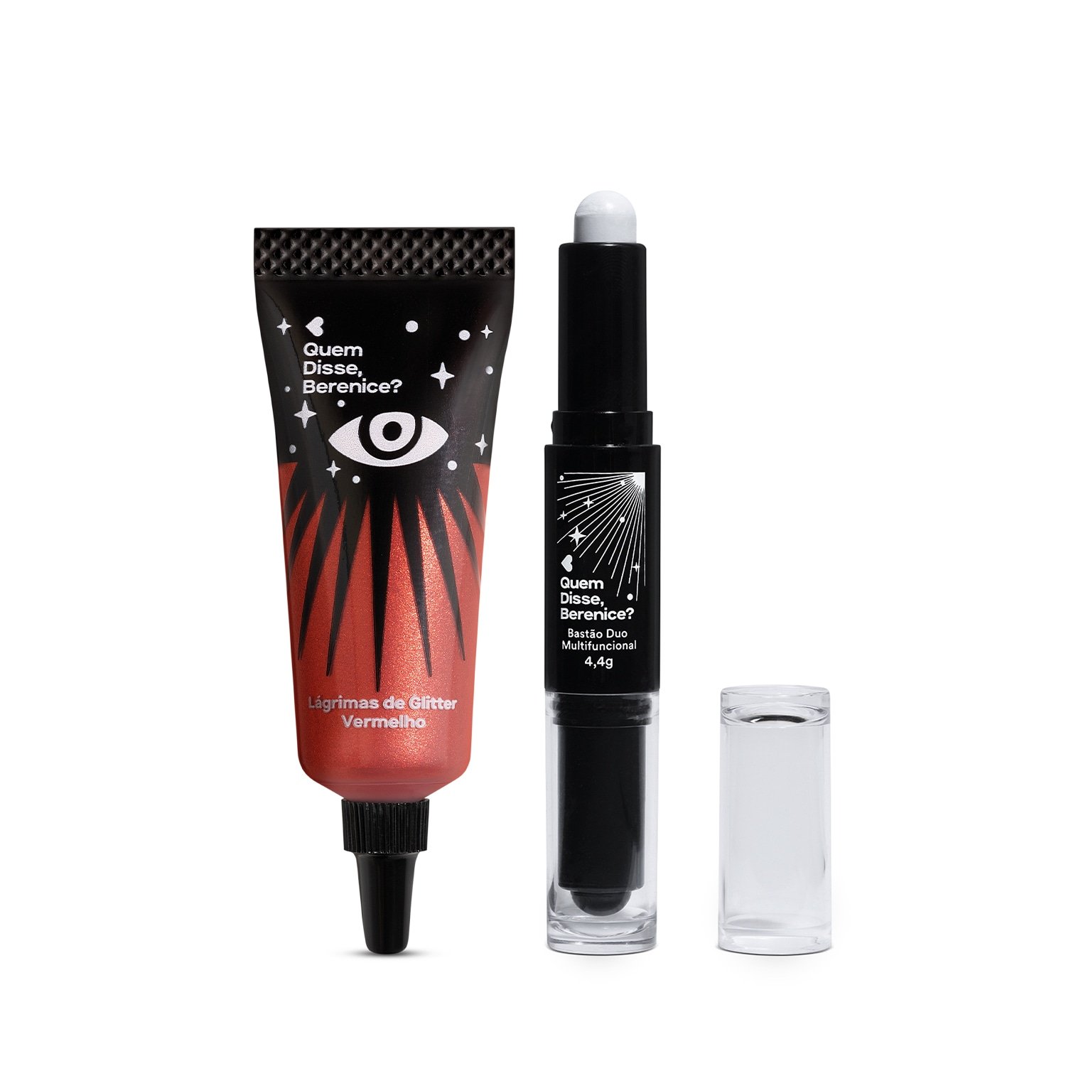 Combo Halloween QDB: Lágrimas de Glitter Vermelho 9ml + Bastão Duo Preto e Branco 4,4g ÚNICO 1