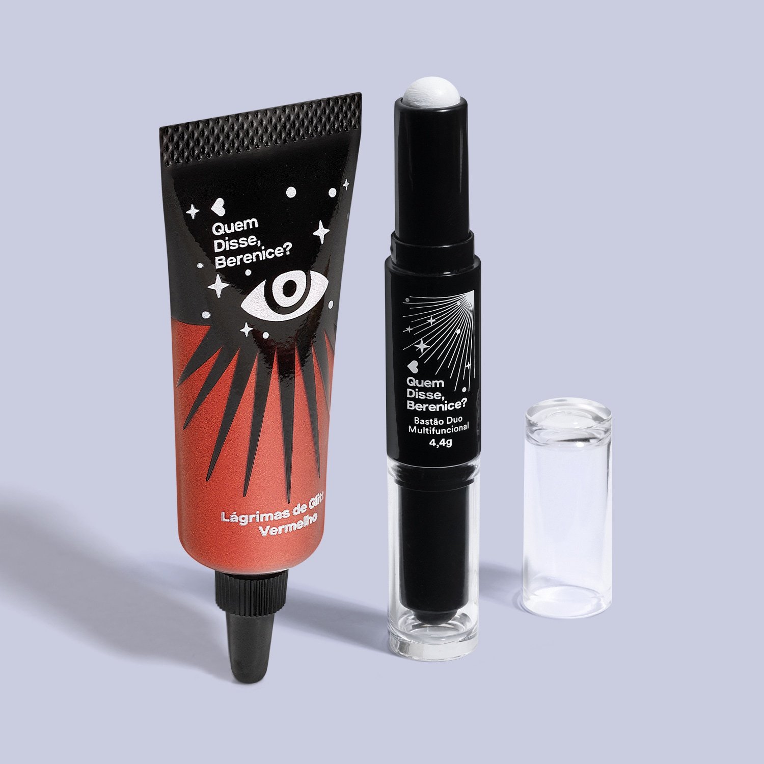 Combo Halloween QDB: Lágrimas de Glitter Vermelho 9ml + Bastão Duo Preto e Branco 4,4g ÚNICO 2