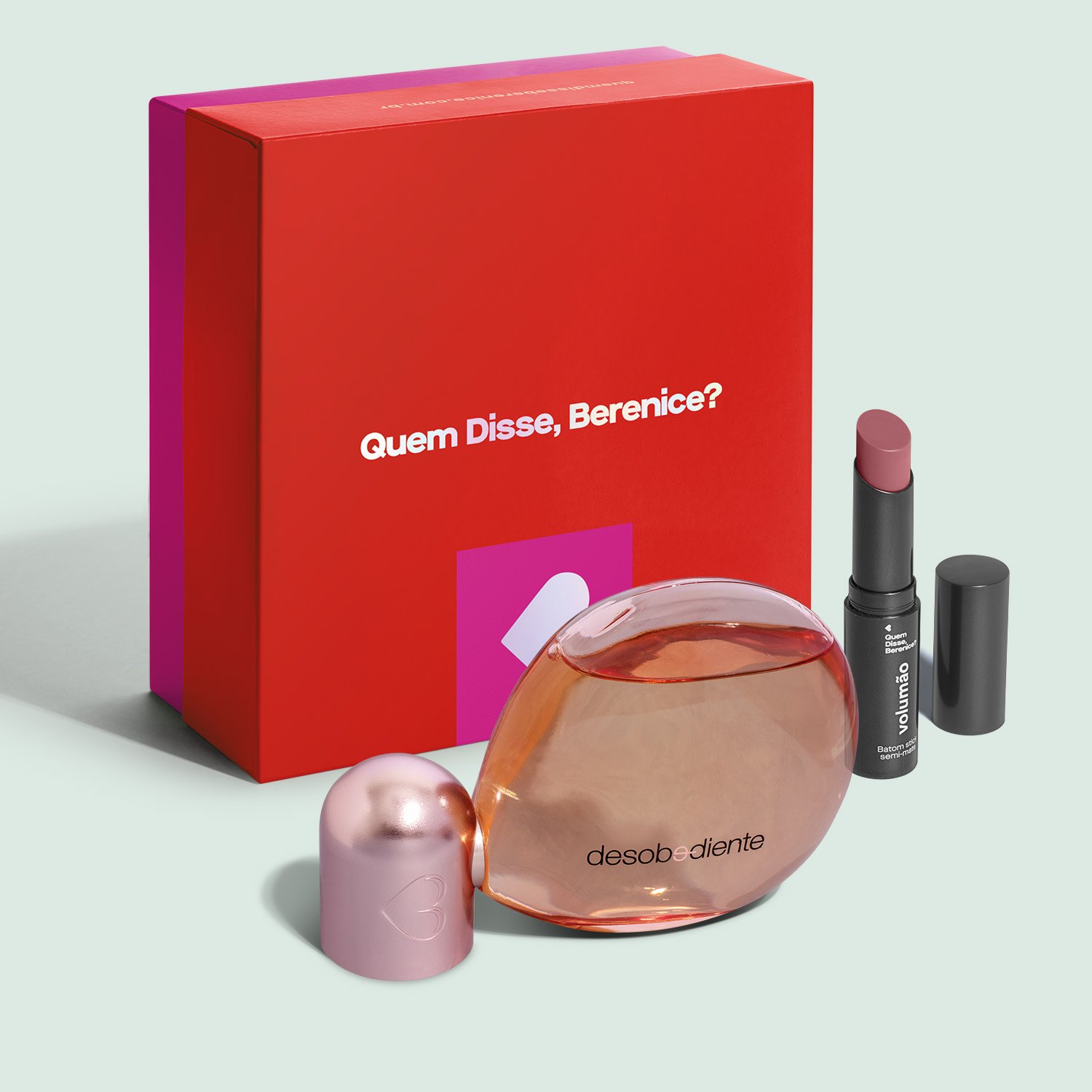 Combo Presente Natal: Eau de Parfum Desobediente 100ml + Batom Volumão Roselelê 3,4g + Caixa Presenteável Roselelê 2