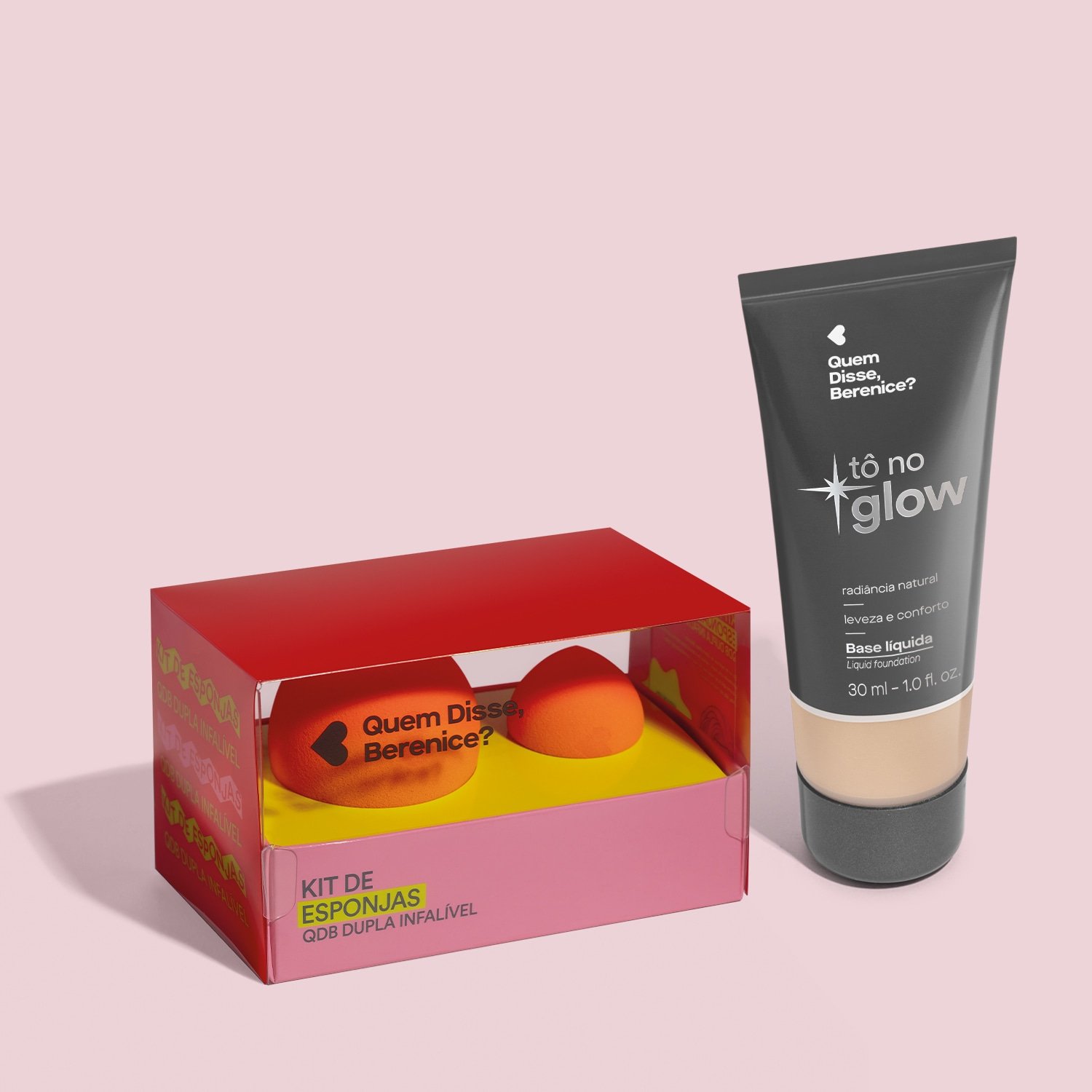 Combo Base Líquida Tô no Glow Cor 120N 30ml + Kit de Esponjas QDB ÚNICO 2