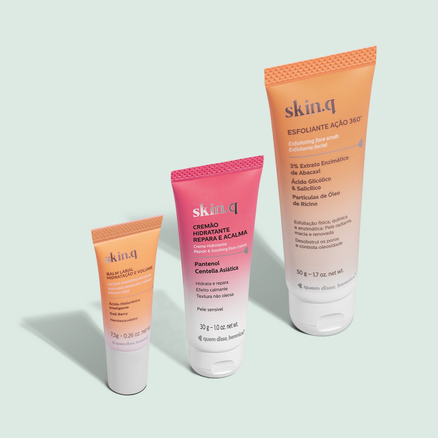 Combo Skin.q Lábios, Rosto e Corpo: Esfoliante Facial 50g + Creme Hidratante Corporal  30ml + Balm Labial 7,5g V2 ÚNICO 1