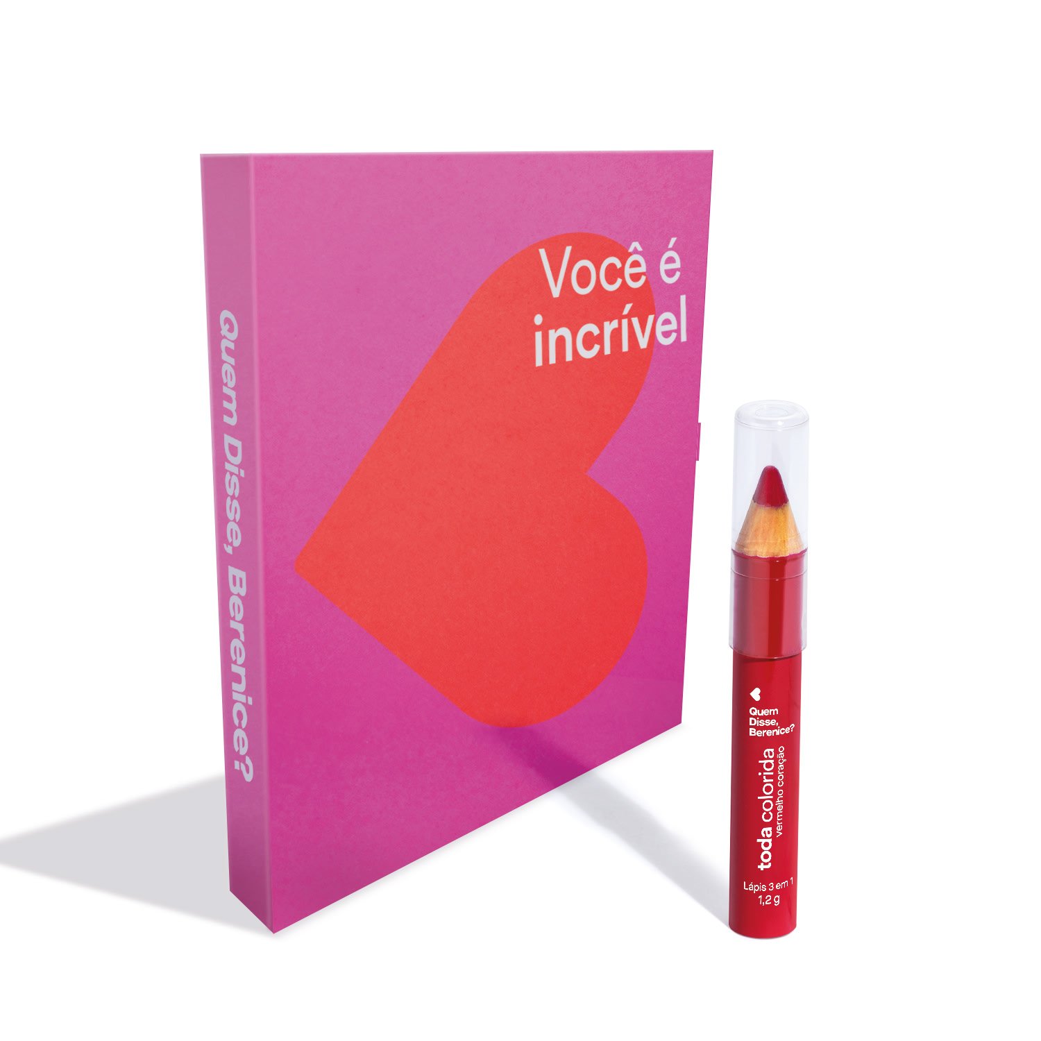 Combo Presente Dia das Mães: Lápis Multifuncional 3 Em 1 Vermelho Coração Toda Colorida 1,2g + Cartão Presenteável