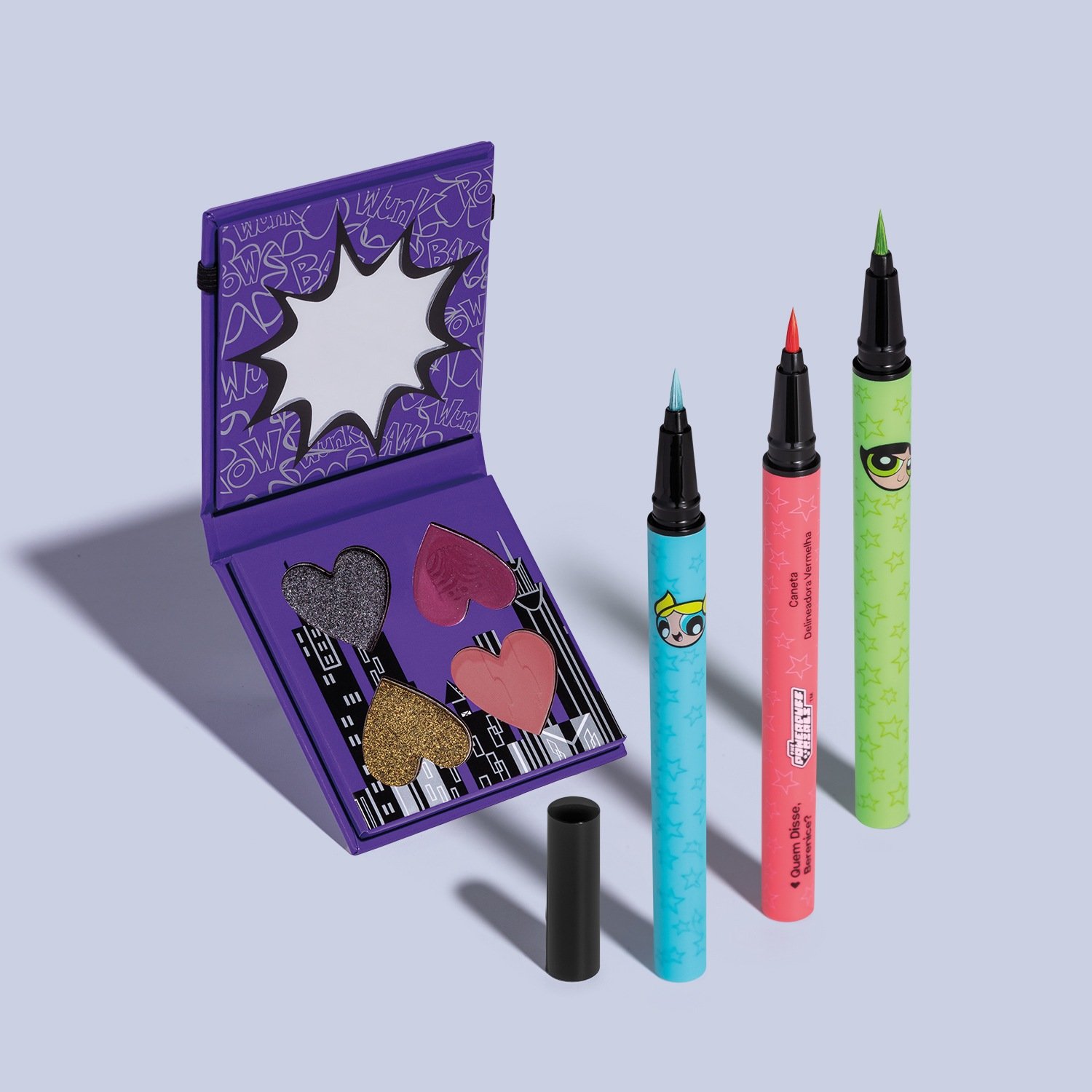 Combo Olhar Poderoso QDB As Meninas Superpoderosas: Mini Paleta de Sombras 4g + 3 Canetas Delineadoras 0,4g cada ÚNICO 2