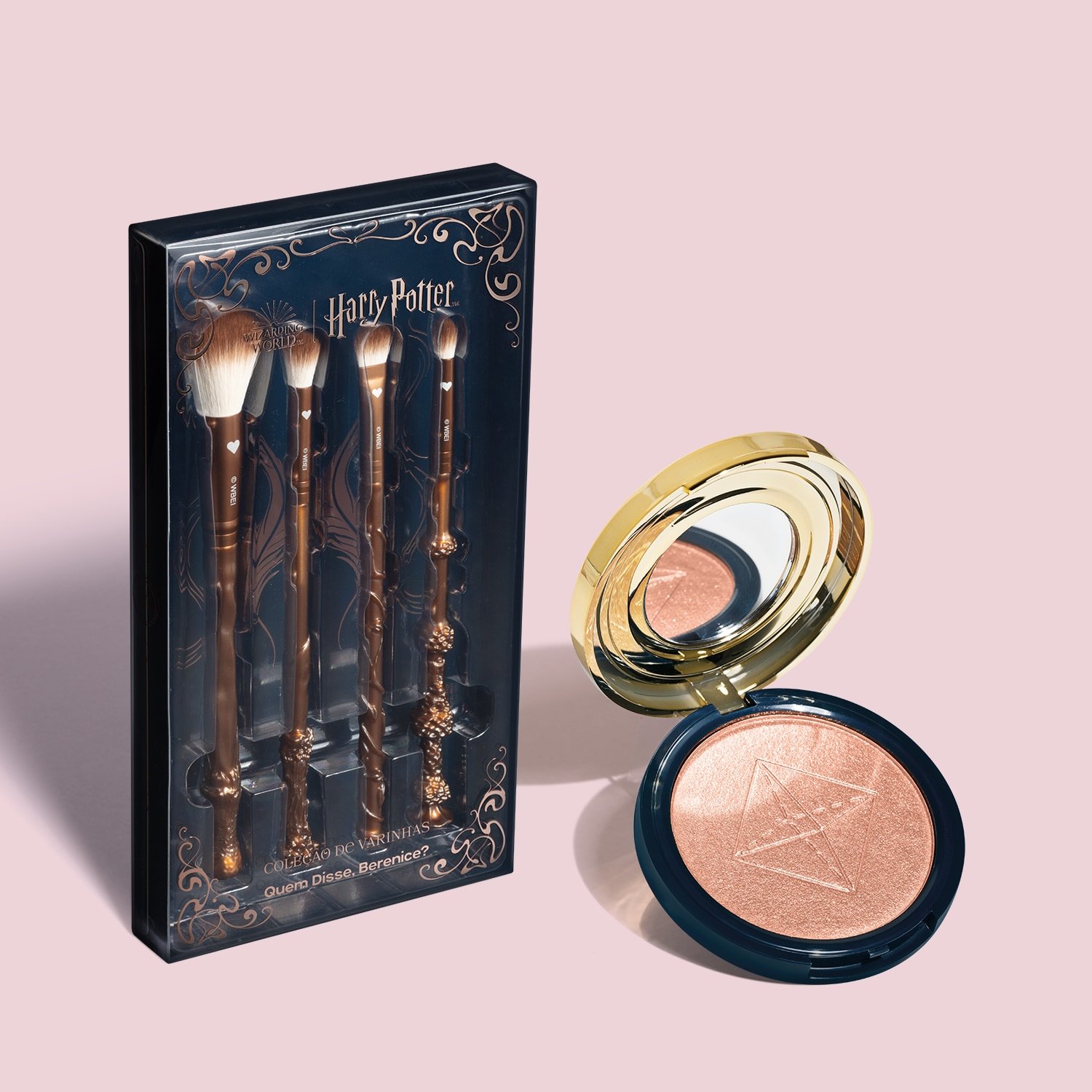 Combo Aula de Feitiços Harry Potter: Iluminador Cremoso Rosado 5g + Kit Pincéis ÚNICO 2