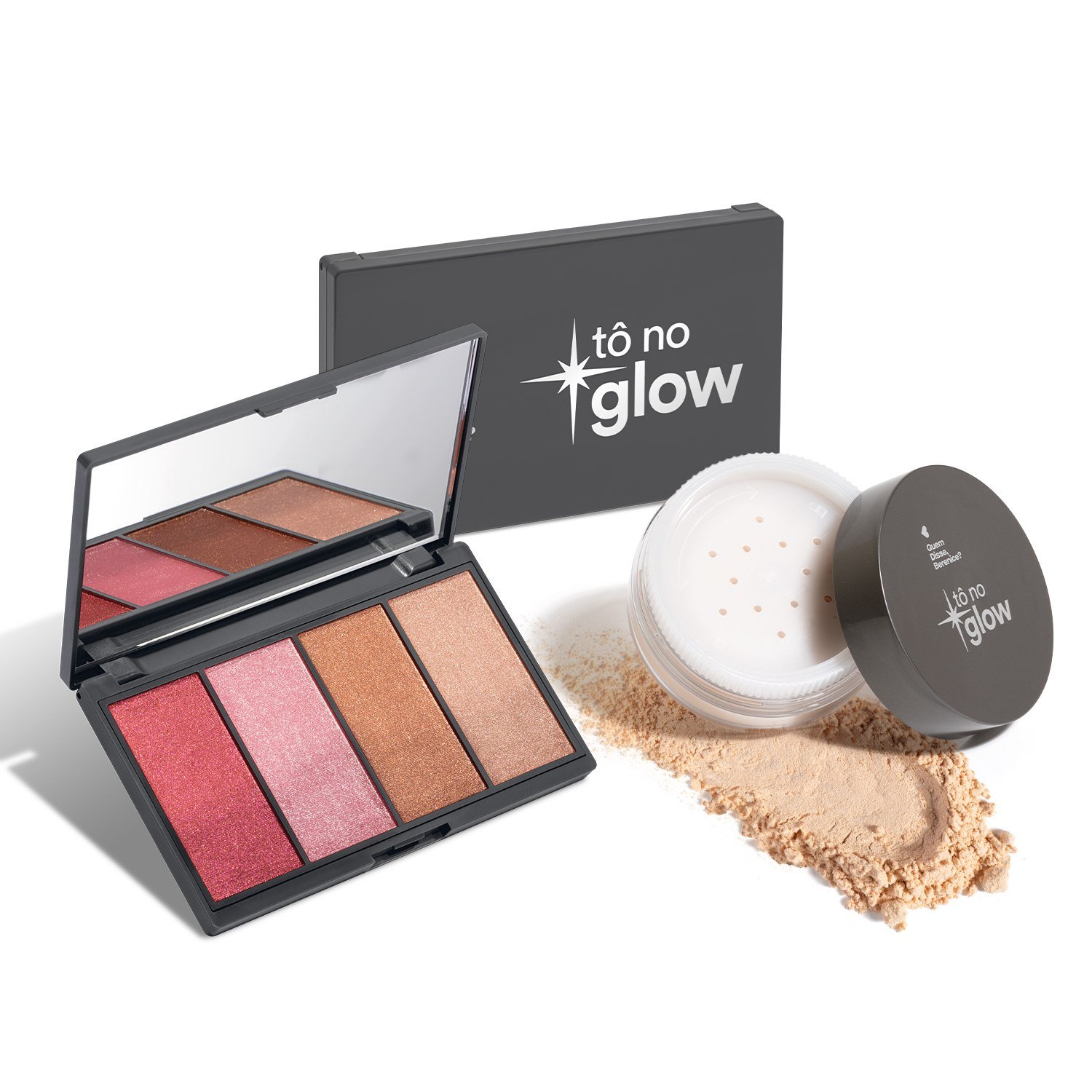 Combo Make No Glow: Paleta de Maquiagem Multifuncional 14,2g + Pó Solto Translúcido Cor 1 9g