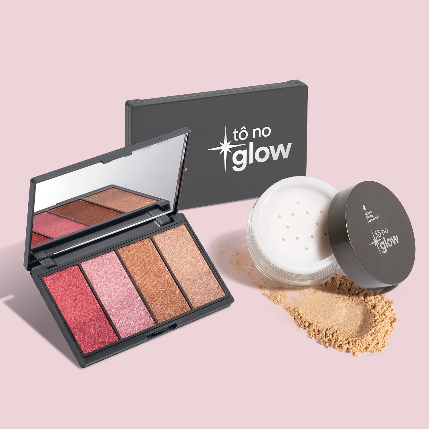 Combo Make Iluminada Tô No Glow: Paleta de Maquiagem Multifuncional 14,2g + Pó Solto Translúcido Cor 2 9g ÚNICO 2