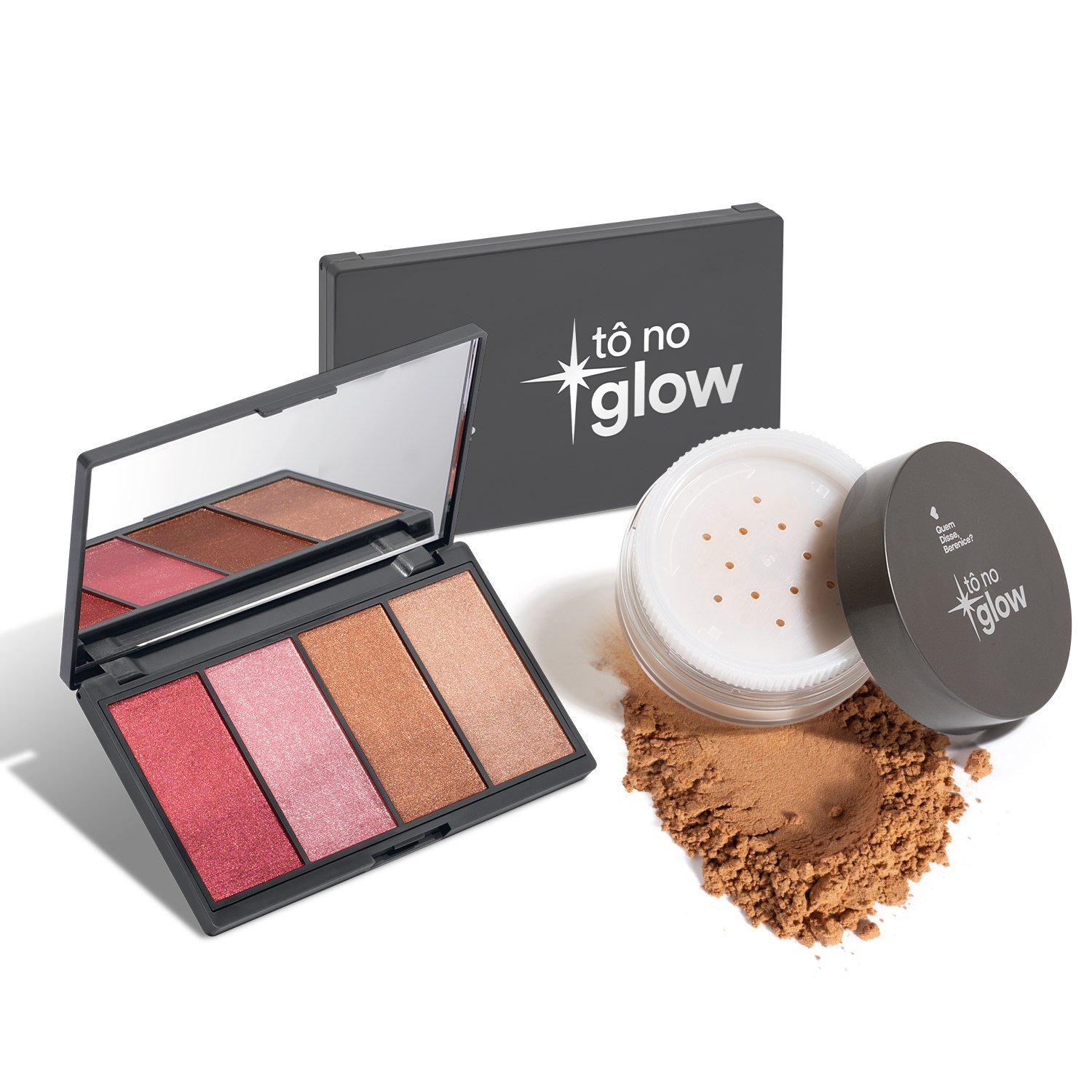 Combo Make Radiante Tô No Glow: Paleta de Maquiagem Multifuncional 14,2g + Pó Solto Translúcido Cor 3 9g