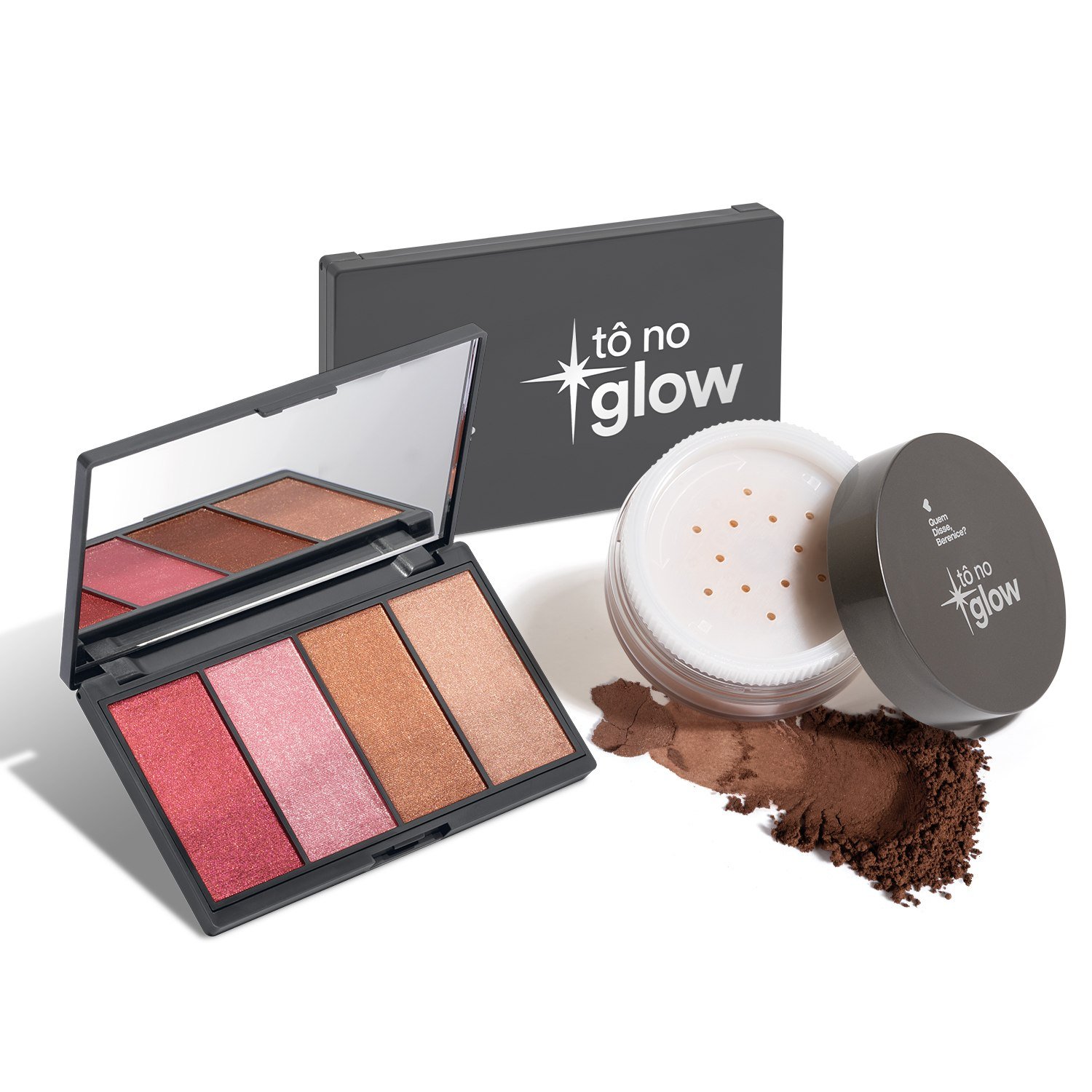 Combo Make Tô No Glow: Paleta de Maquiagem Multifuncional 14,2g + Pó Solto Translúcido Cor 5 9g