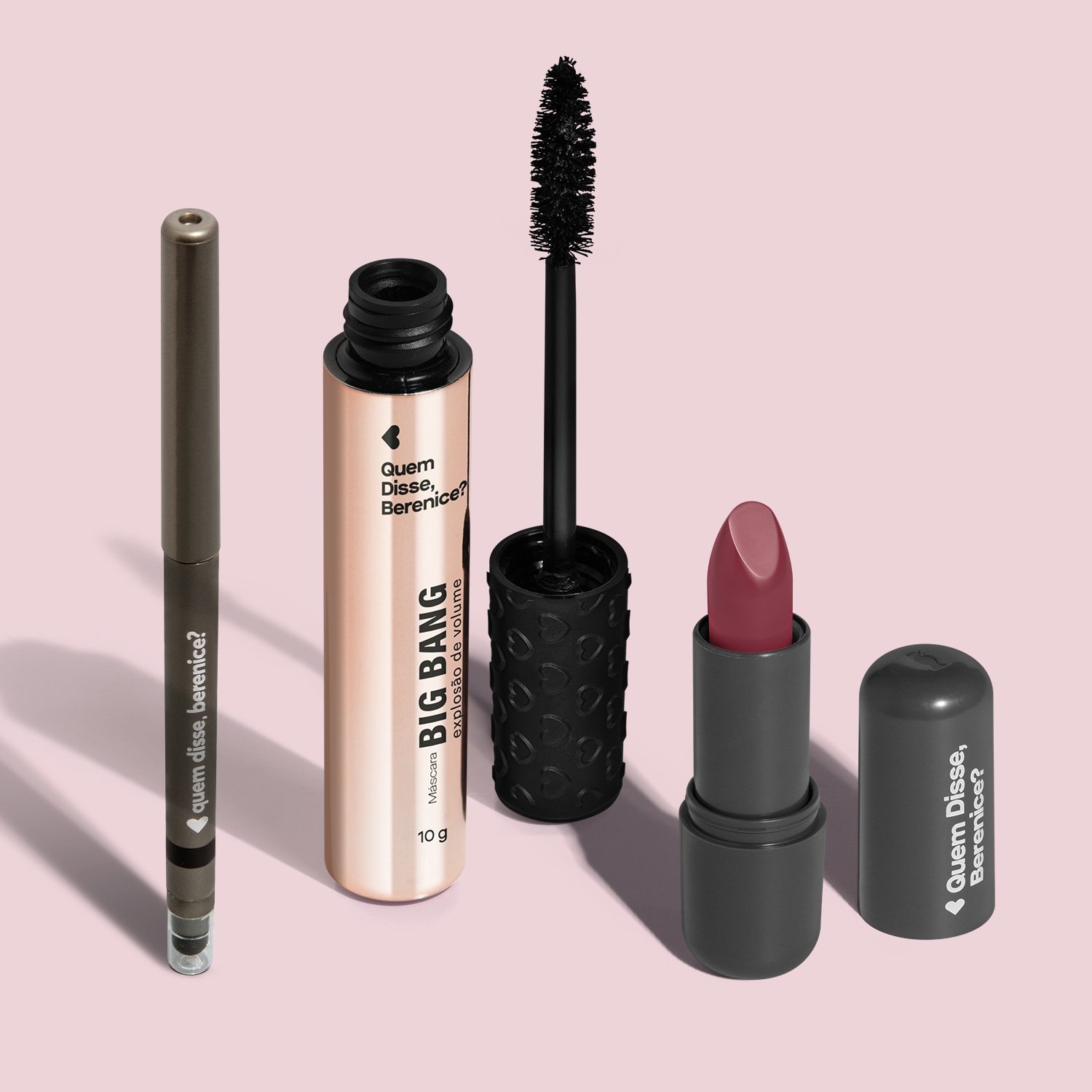 Combo Make Básica: Máscara Big Bang 10g + Lápis Esfumador Pretô 200mg + Batom Rosa 250 Cremoso 3,8g ÚNICO 2