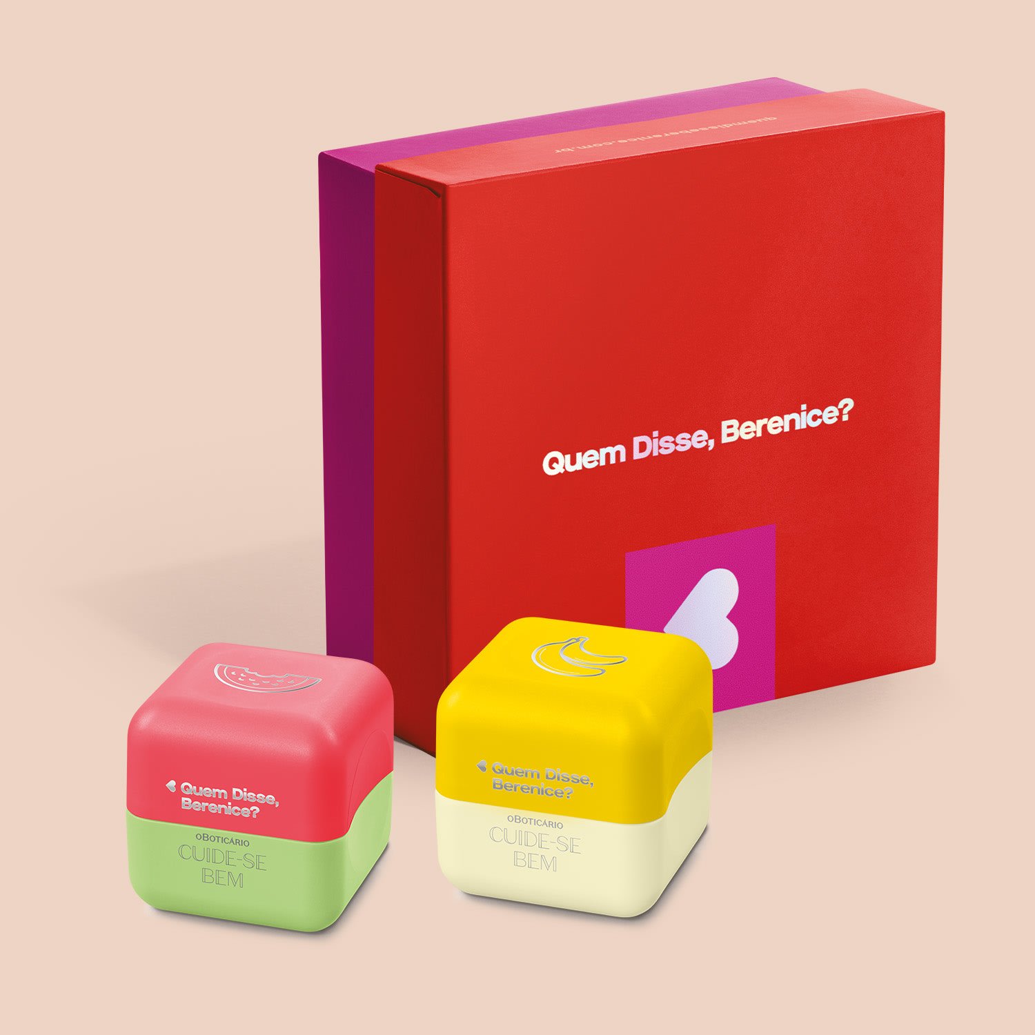 Combo Presente Balm Labial Cuide-se Bem Feira: Melancia 6,2g + Banana 6,2g + Caixa Presenteável ÚNICO 2