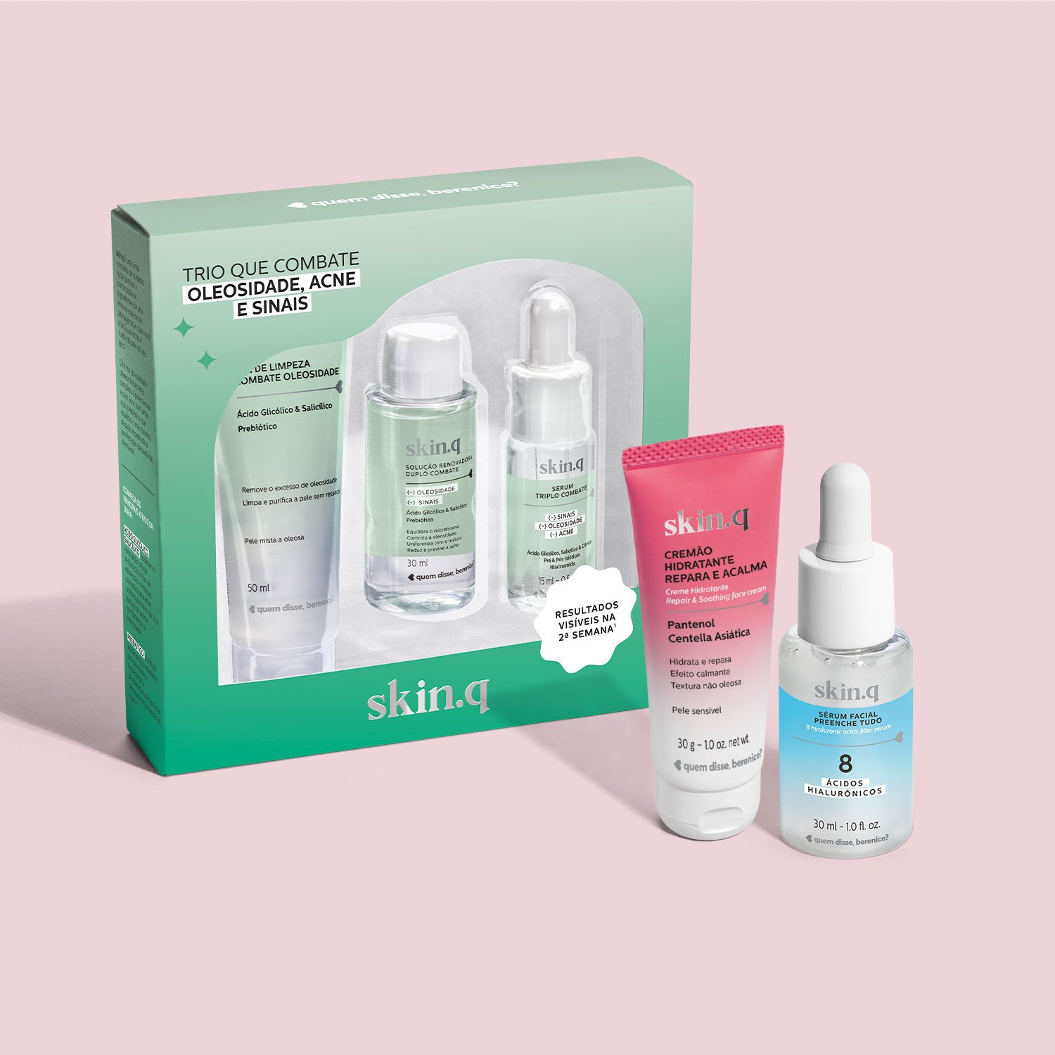 Combo Skin.q: Kit Combate Oleosidade (3 itens) + Sérum Preenche Tudo 30ml + Cremão Repara e Acalma 30ml ÚNICO 1