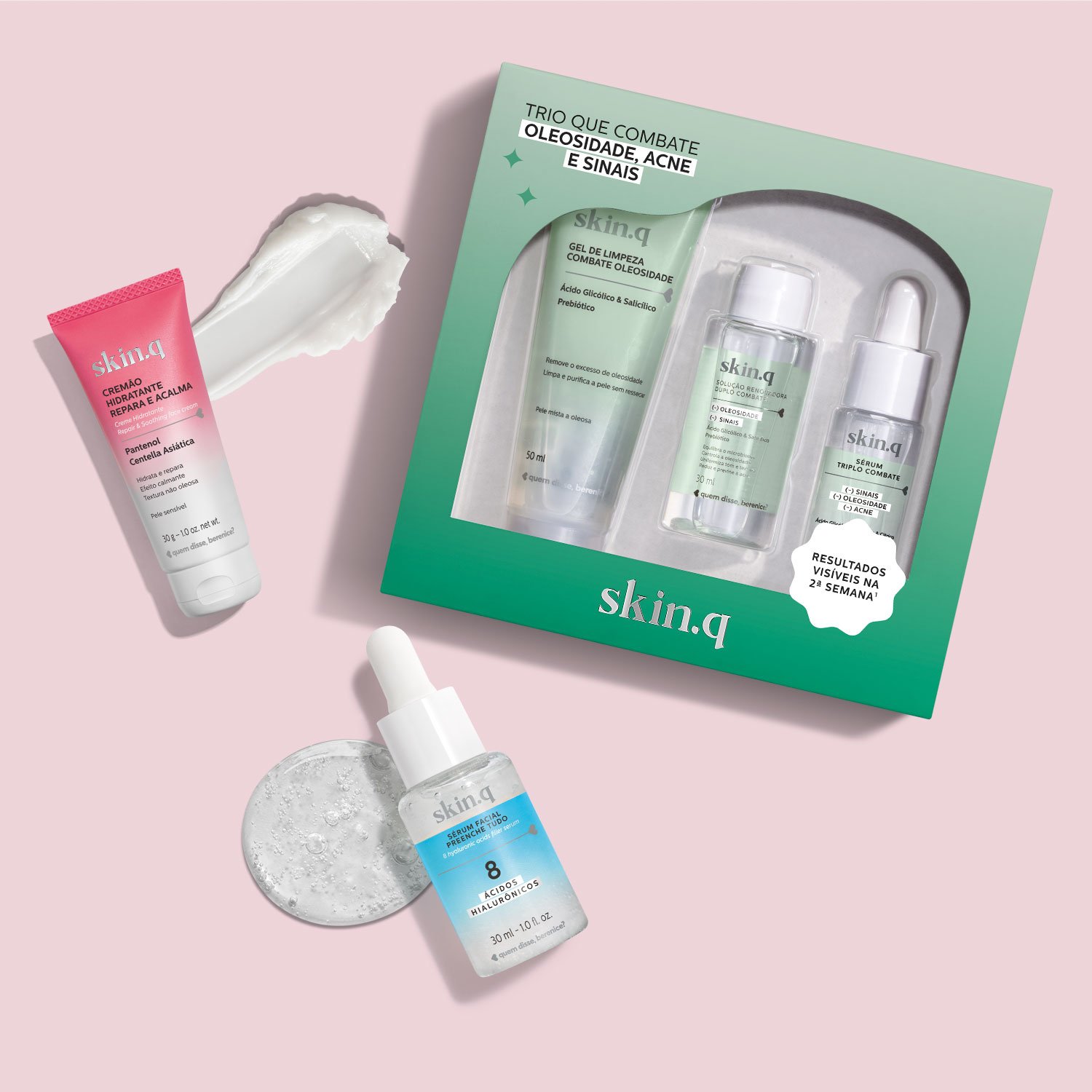 Combo Skin.q: Kit Combate Oleosidade (3 itens) + Sérum Preenche Tudo 30ml + Cremão Repara e Acalma 30ml ÚNICO 2