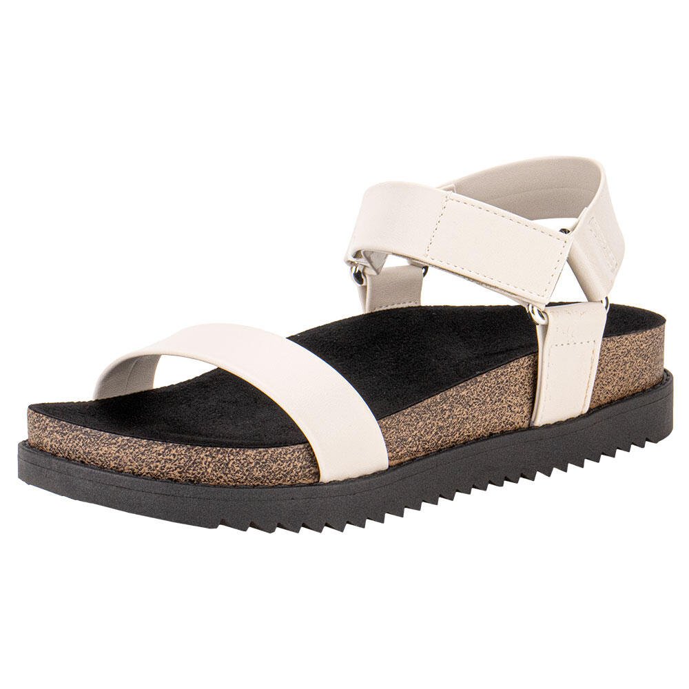 SANDÁLIA FEMININA FLAT MOLECA 5500101 Bege/Preto 1