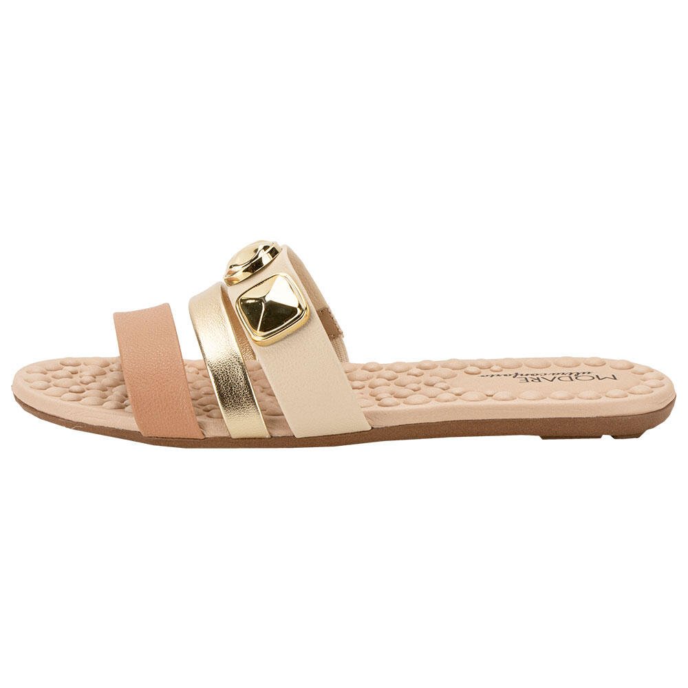 TAMANCO FEMININO FLAT MODARE 7163128  Bege/Dourado 2