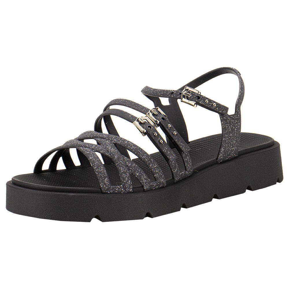 SANDÁLIA FEMININA FLAT SPARKLE ZAXY 19027  Preto 1
