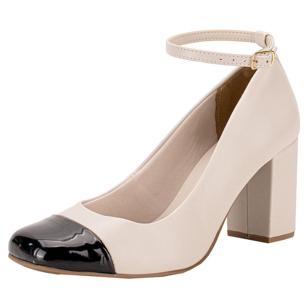 SAPATO FEMININO SALTO GROSSO VIA MARTE 062001 Preto/Bege 1