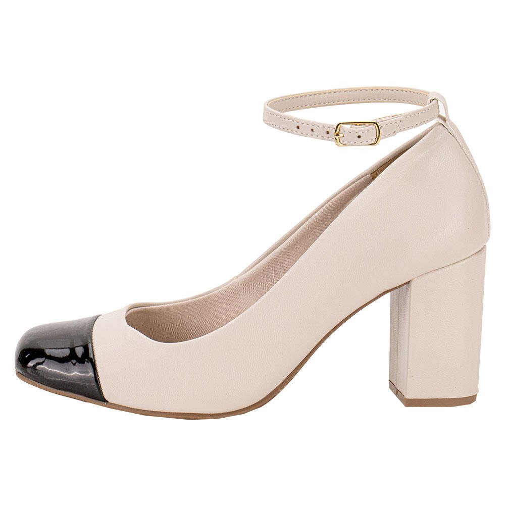 SAPATO FEMININO SALTO GROSSO VIA MARTE 062001 Preto/Bege 2