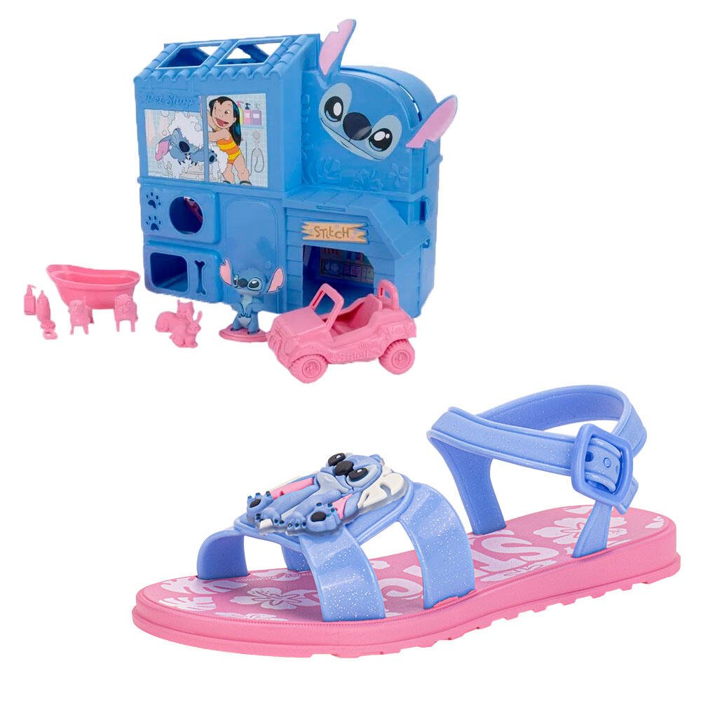 KIT SANDÁLIA STITCH + PET SHOP INFANTIL DISNEY.