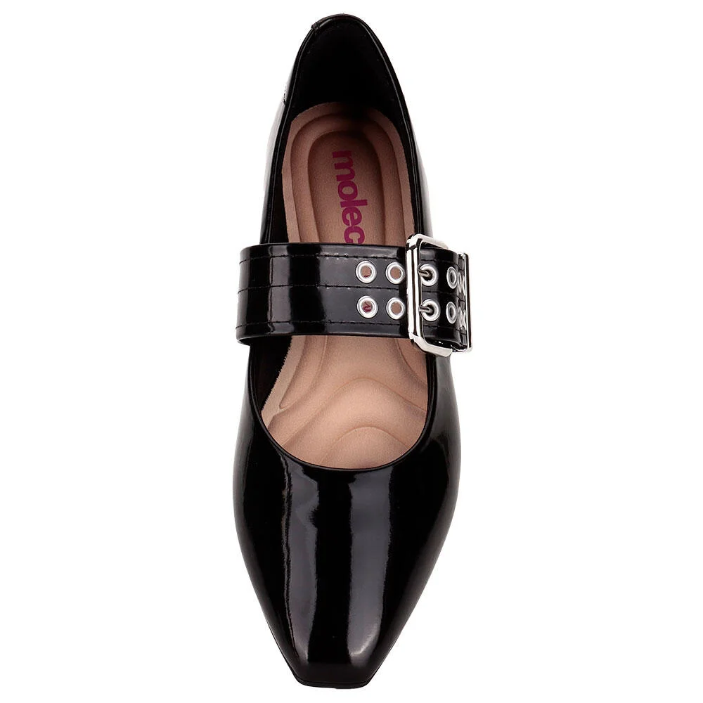 SAPATILHA FEMININA FLAT MOLECA 5821103 Verniz/Preto 5