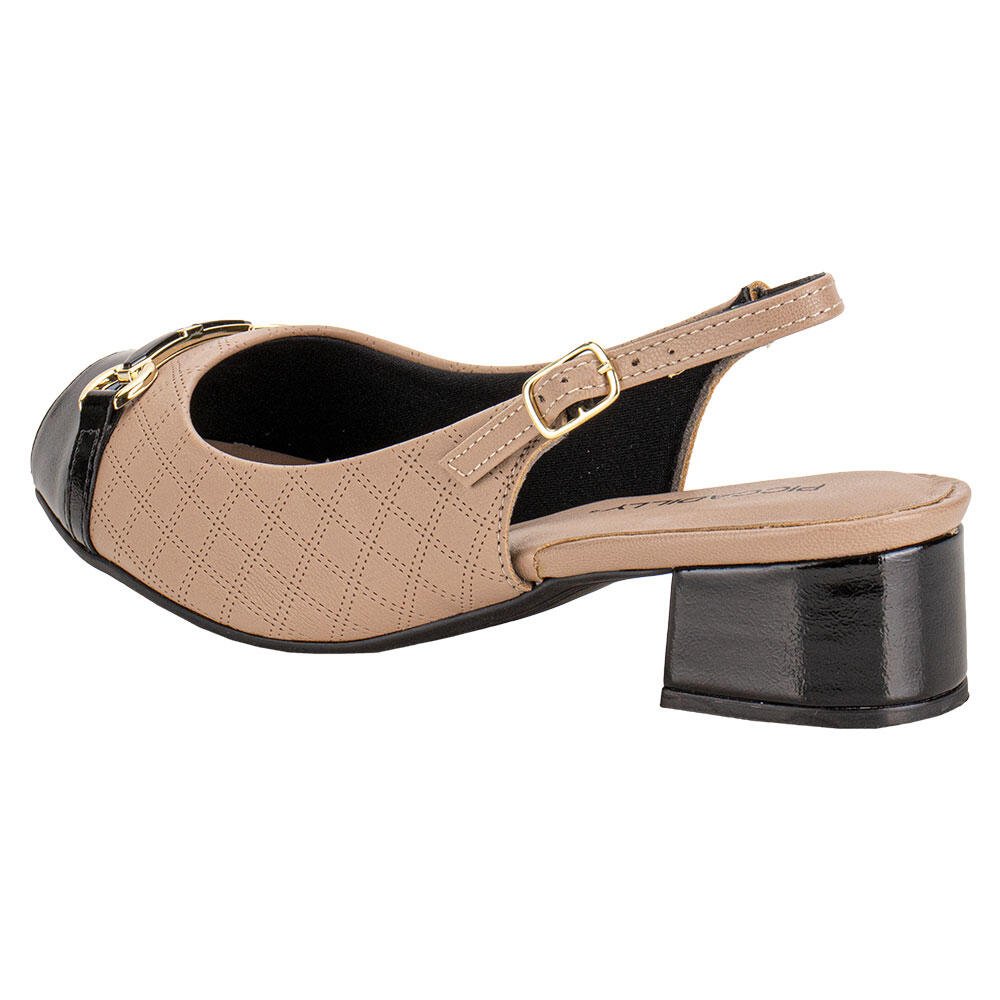 PEEP TOE FEMININO SALTO GROSSO PICCADILLY 114157 Bege/Preto 3