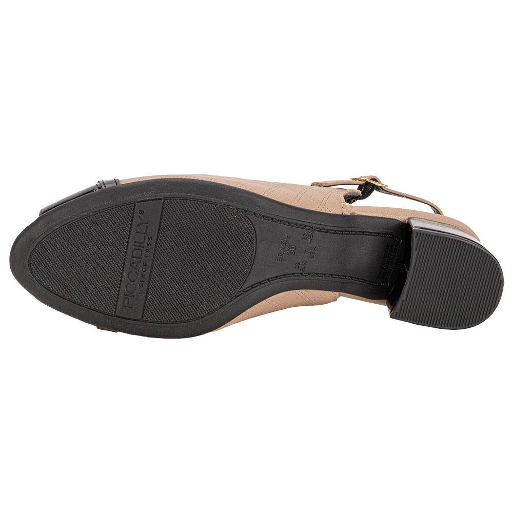 PEEP TOE FEMININO SALTO GROSSO PICCADILLY 114157 Bege/Preto 4