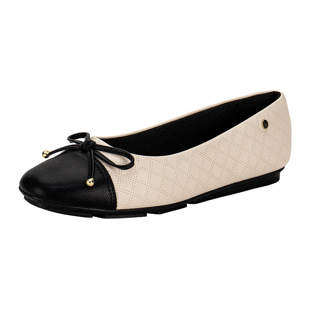 SAPATILHA FEMININA FLAT PICCADILLY 122030 Bege/Preto 1