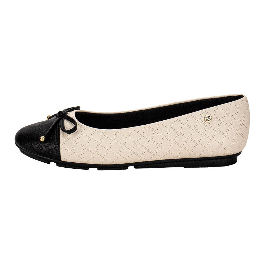 SAPATILHA FEMININA FLAT PICCADILLY 122030 Bege/Preto 2