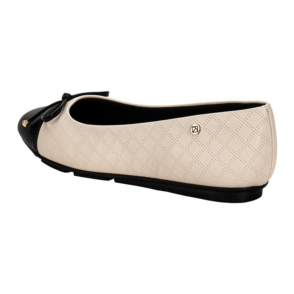 SAPATILHA FEMININA FLAT PICCADILLY 122030 Bege/Preto 3
