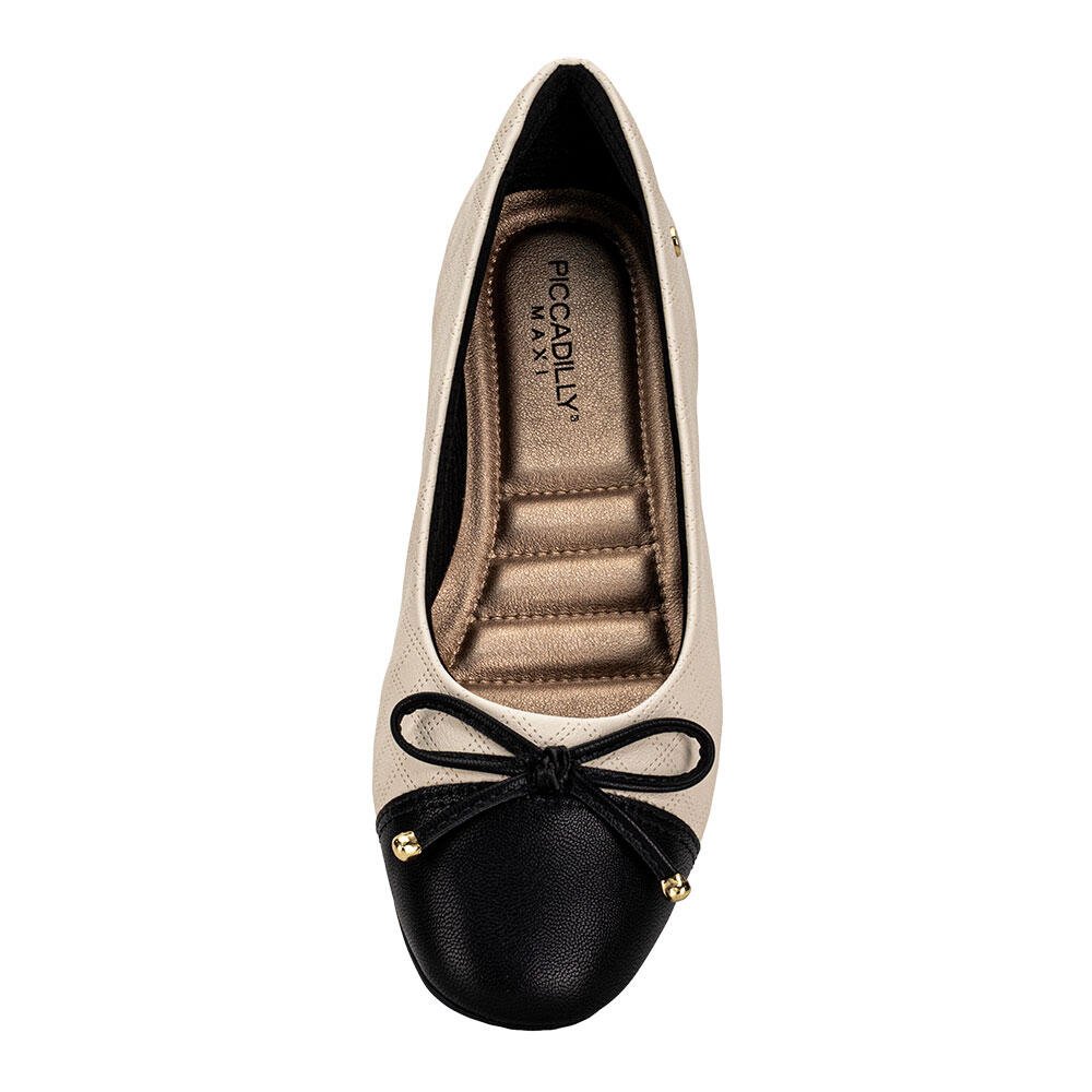 SAPATILHA FEMININA FLAT PICCADILLY 122030 Bege/Preto 5