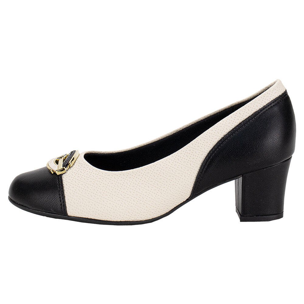 SAPATO FEMININO SALTO GROSSO PICCADILLY 110183 Preto/Bege 2
