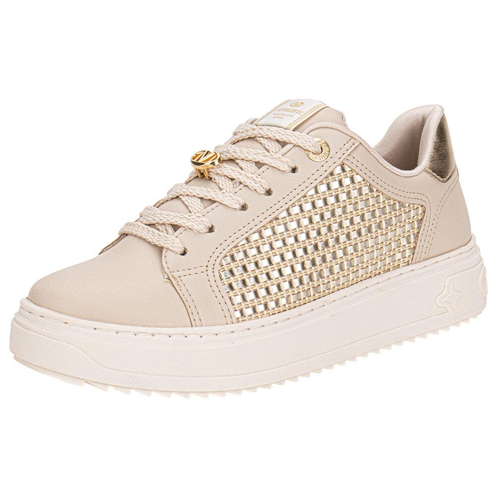 TÊNIS FEMININO CASUAL VIA MARTE 055038 Bege/Ouro 1