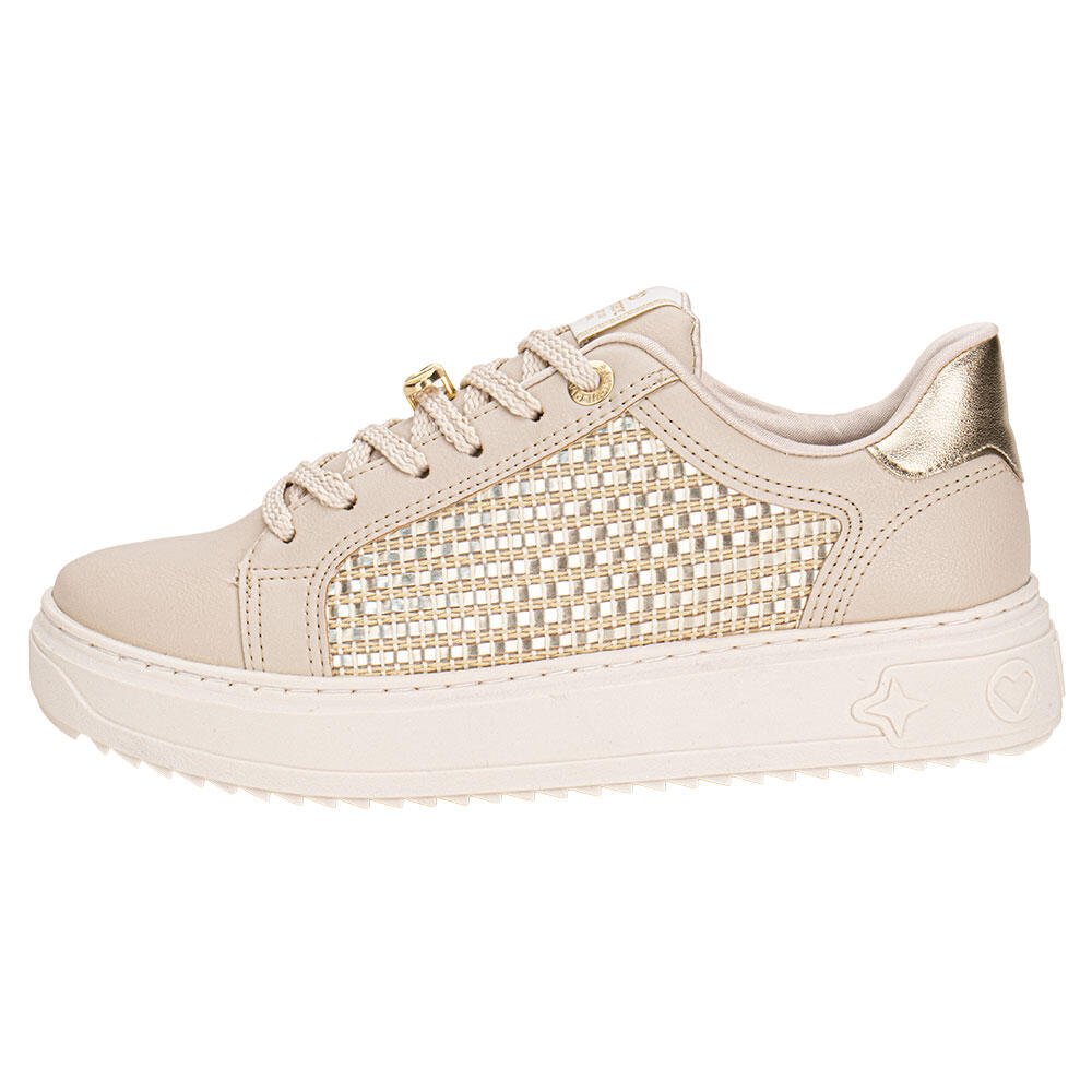 TÊNIS FEMININO CASUAL VIA MARTE 055038 Bege/Ouro 2