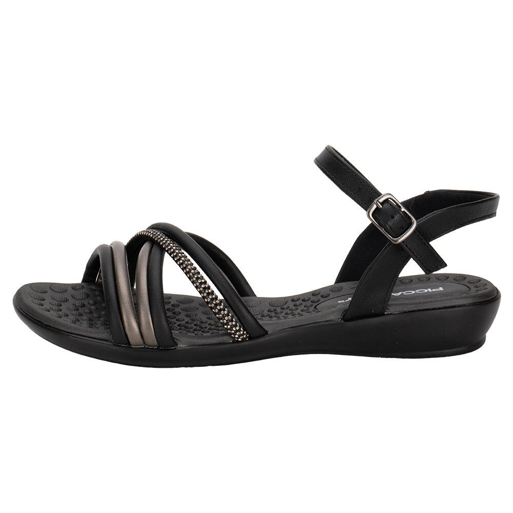 SANDÁLIA FEMININA FLAT PICCADILLY 500400 Preto/Grafite 2