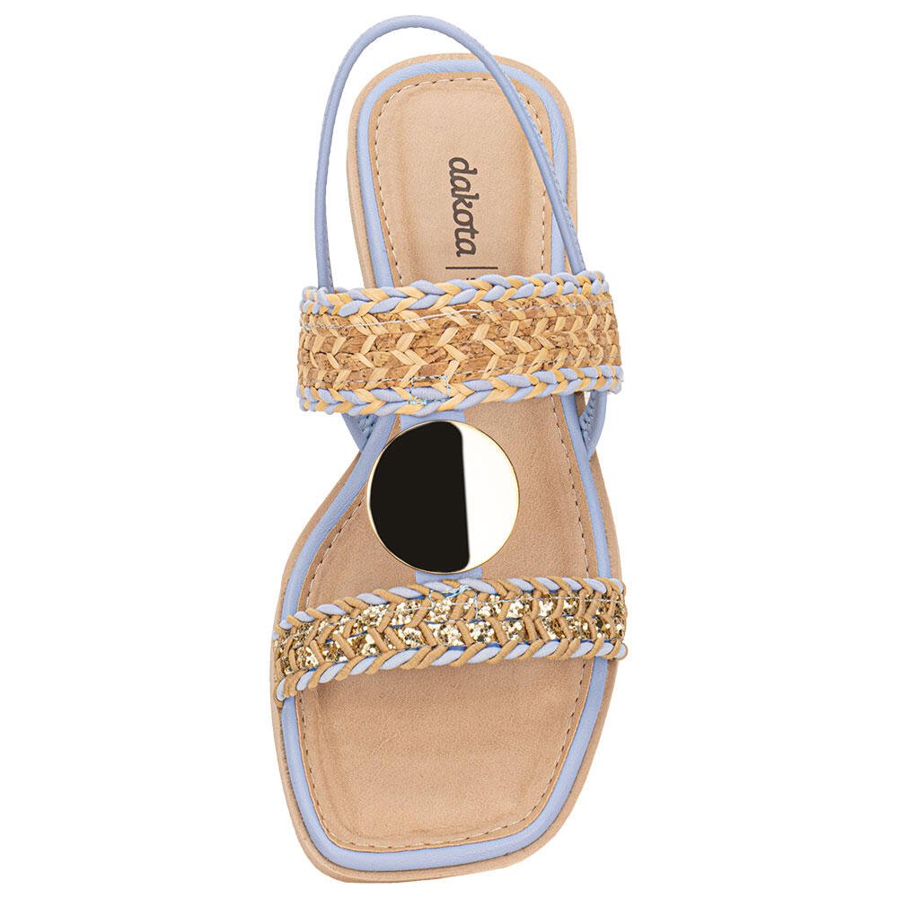 SANDÁLIA FEMININA FLAT DAKOTA Y8102 Bege/Azul 5