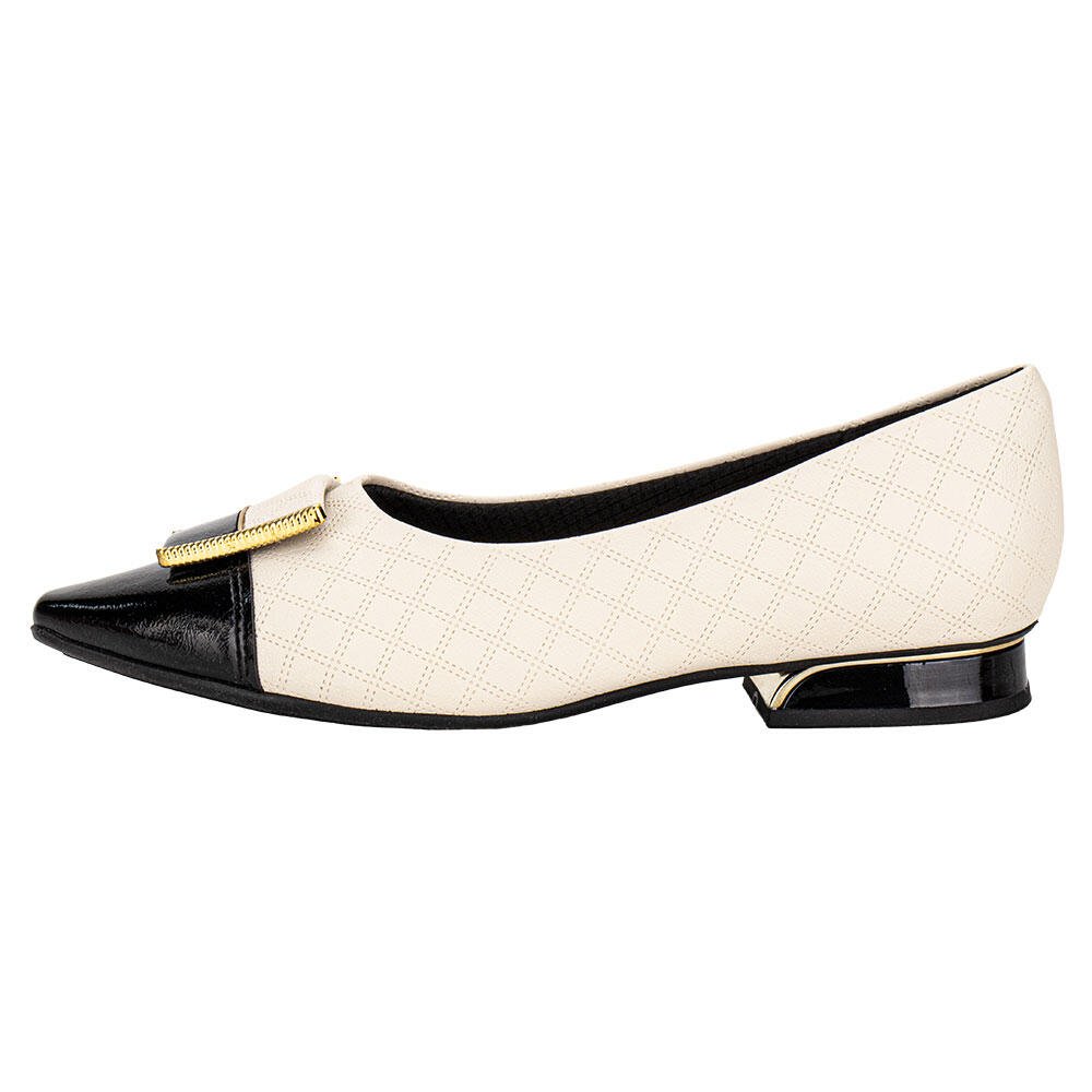SAPATO FEMININO SALTO GROSSO PICCADILLY 279039 Bege/Preto 2