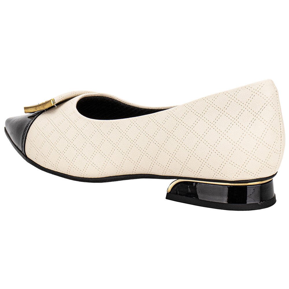 SAPATO FEMININO SALTO GROSSO PICCADILLY 279039 Bege/Preto 3