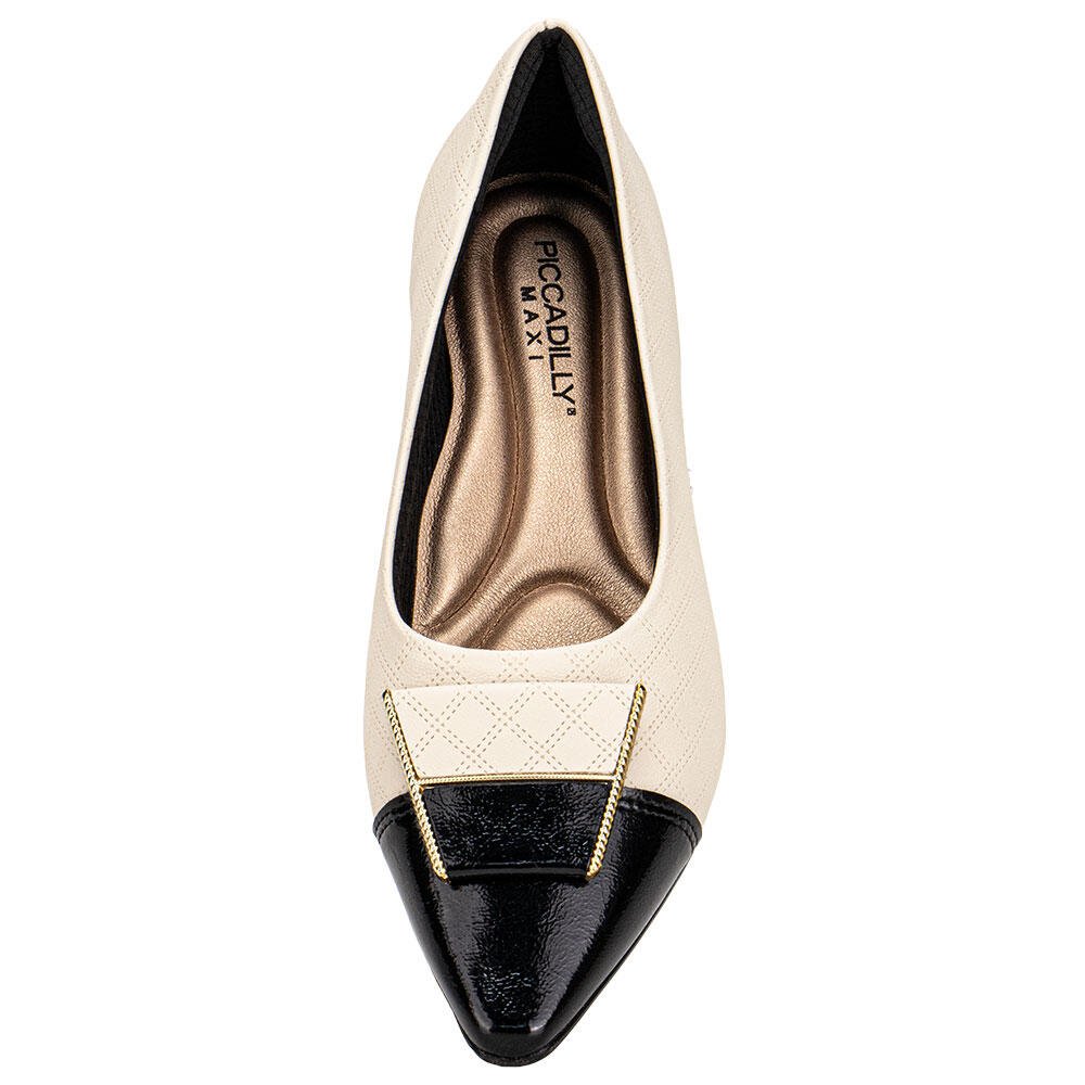 SAPATO FEMININO SALTO GROSSO PICCADILLY 279039 Bege/Preto 5