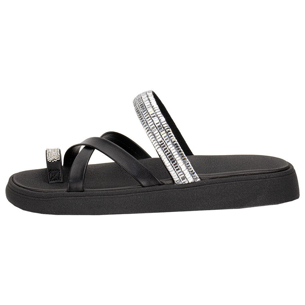 TAMANCO FEMININO FLAT MOLECA 5469147 Preto/Prata 2