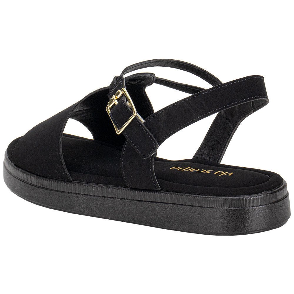 SANDÁLIA FEMININA FLAT VIA SCARPA 173718710 Preto 3