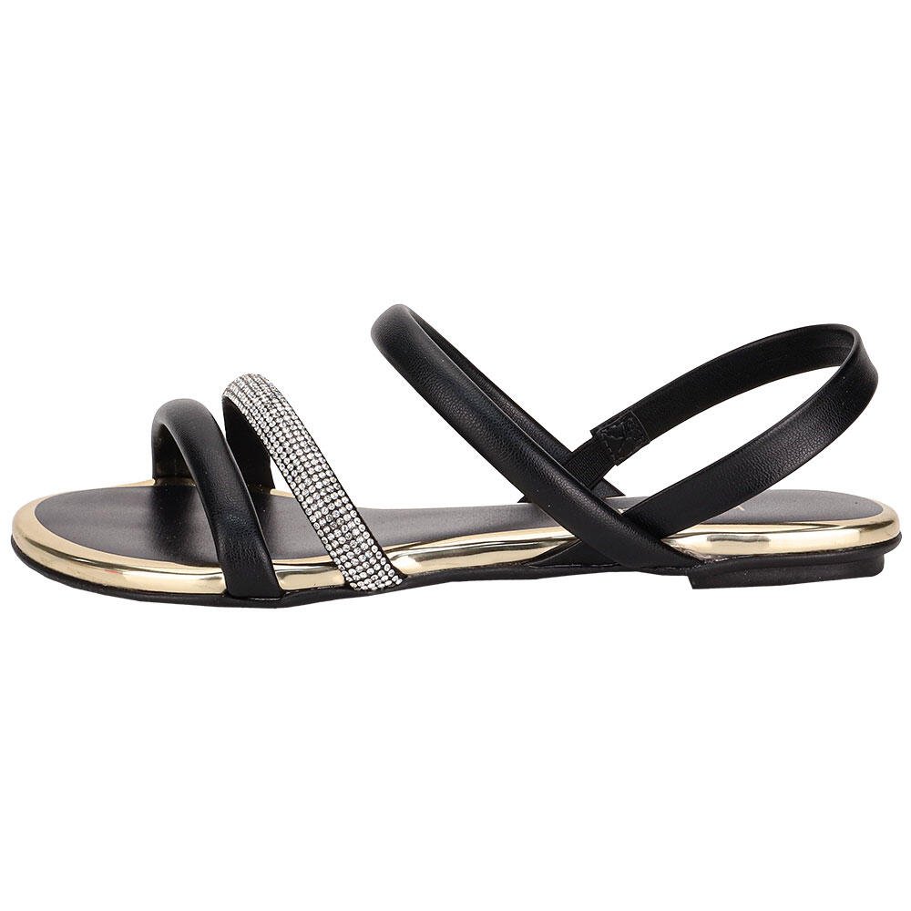 SANDÁLIA FEMININA FLAT BEIRA RIO 8367641 Preto/Ouro 2