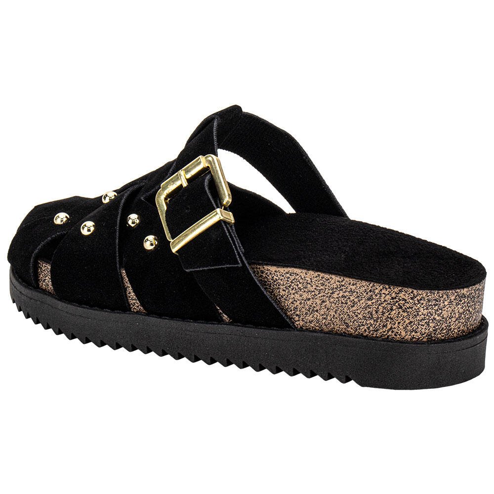 SAPATO FEMININO MULE FLAT MOLECA 5500118 Preto/Camurça 3