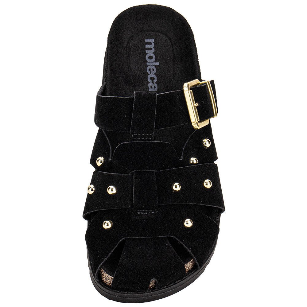SAPATO FEMININO MULE FLAT MOLECA 5500118 Preto/Camurça 5