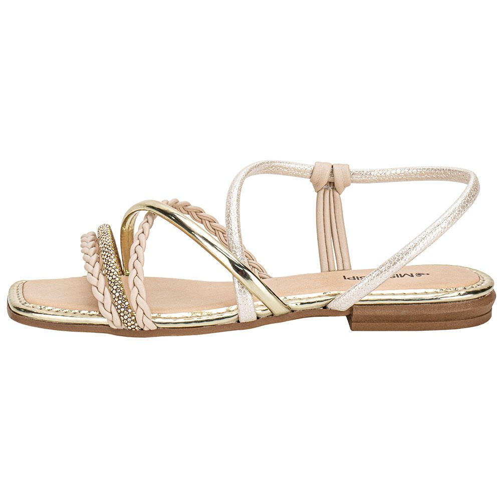 SANDÁLIA FEMININA FLAT MISSISSIPI J0661 Bege/Ouro 2