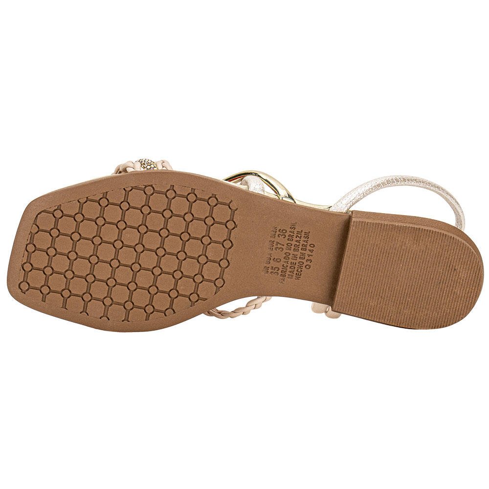 SANDÁLIA FEMININA FLAT MISSISSIPI J0661 Bege/Ouro 4