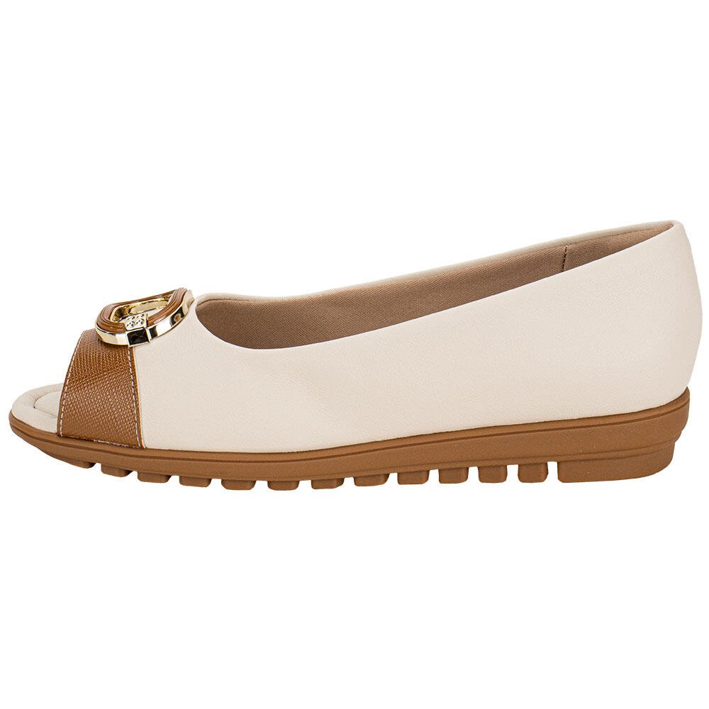 PEEP TOE FEMININO ANABELA PICCADILLY 112007 Marfim/Marrom 2