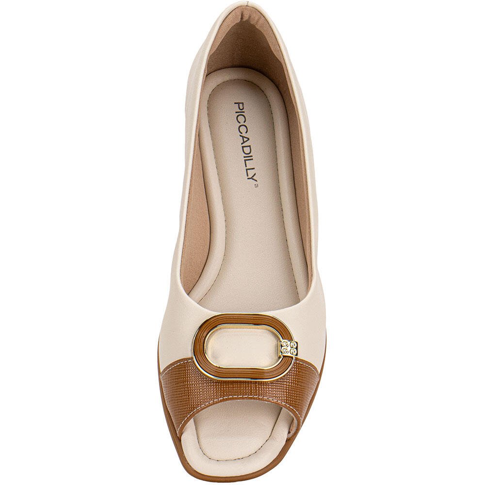 PEEP TOE FEMININO ANABELA PICCADILLY 112007 Marfim/Marrom 5